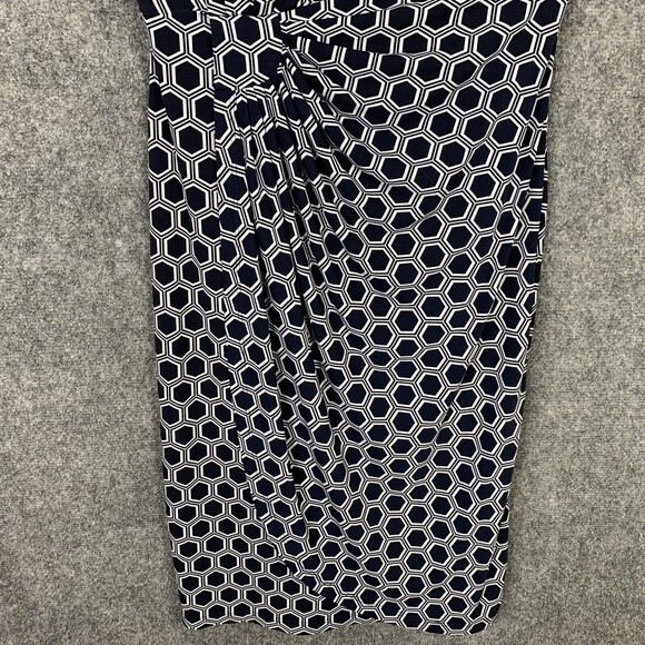 Connected Sleeveless Draped Faux Wrap Dress Women 8 Geometric Pattern B&W - Picture 4 of 12